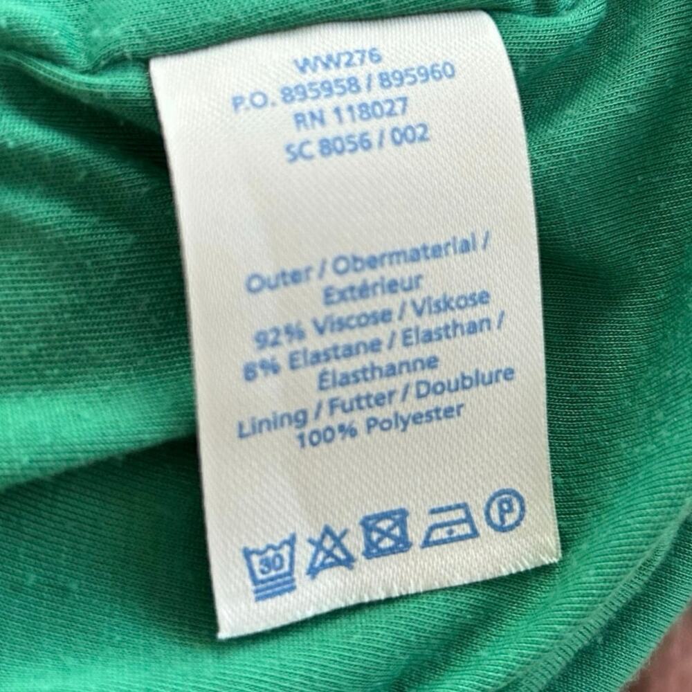 Boden Green Blue Leaf Print Ruched Dress Sleeveless Stretch Midi Workwear Size 2 - Picture 6 of 6